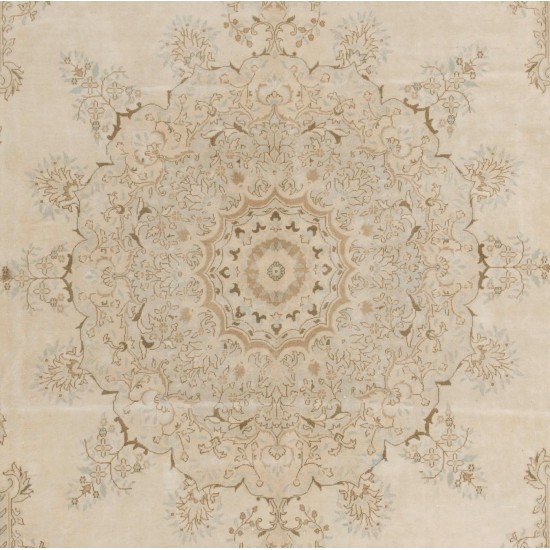 One-of-a-Kind Fine Vintage Hereke Wool Rug in Soft Beige & Mint Green One-of-a-Kind Fine Vintage Hereke Wool Rug in Soft Beige & Mint Green