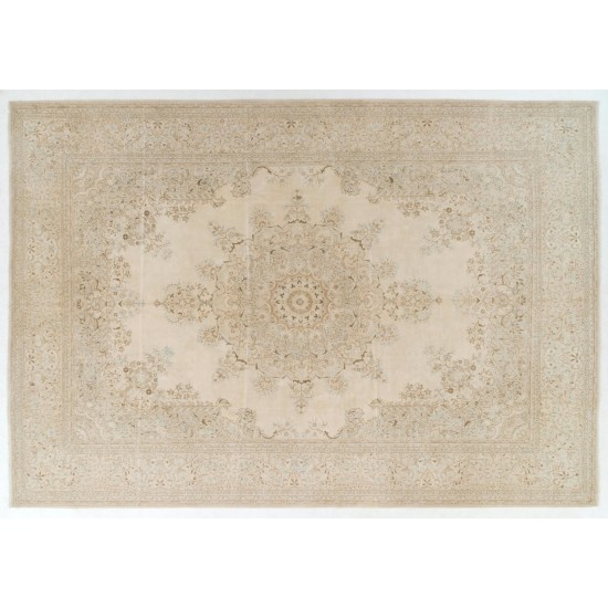 One-of-a-Kind Fine Vintage Hereke Wool Rug in Soft Beige & Mint Green One-of-a-Kind Fine Vintage Hereke Wool Rug in Soft Beige & Mint Green