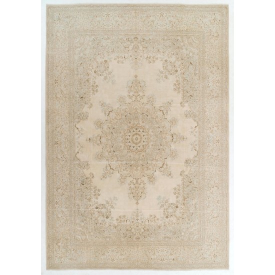 One-of-a-Kind Fine Vintage Hereke Wool Rug in Soft Beige & Mint Green One-of-a-Kind Fine Vintage Hereke Wool Rug in Soft Beige & Mint Green