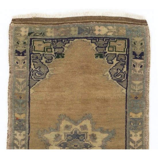 Handmade Anatolian Oushak Accent Rug in Muted Colors. Small Vintage Cushion or Seat Cover