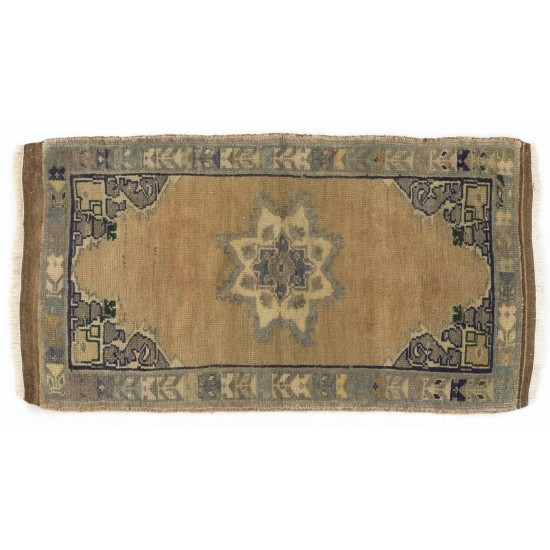 Handmade Anatolian Oushak Accent Rug in Muted Colors. Small Vintage Cushion or Seat Cover