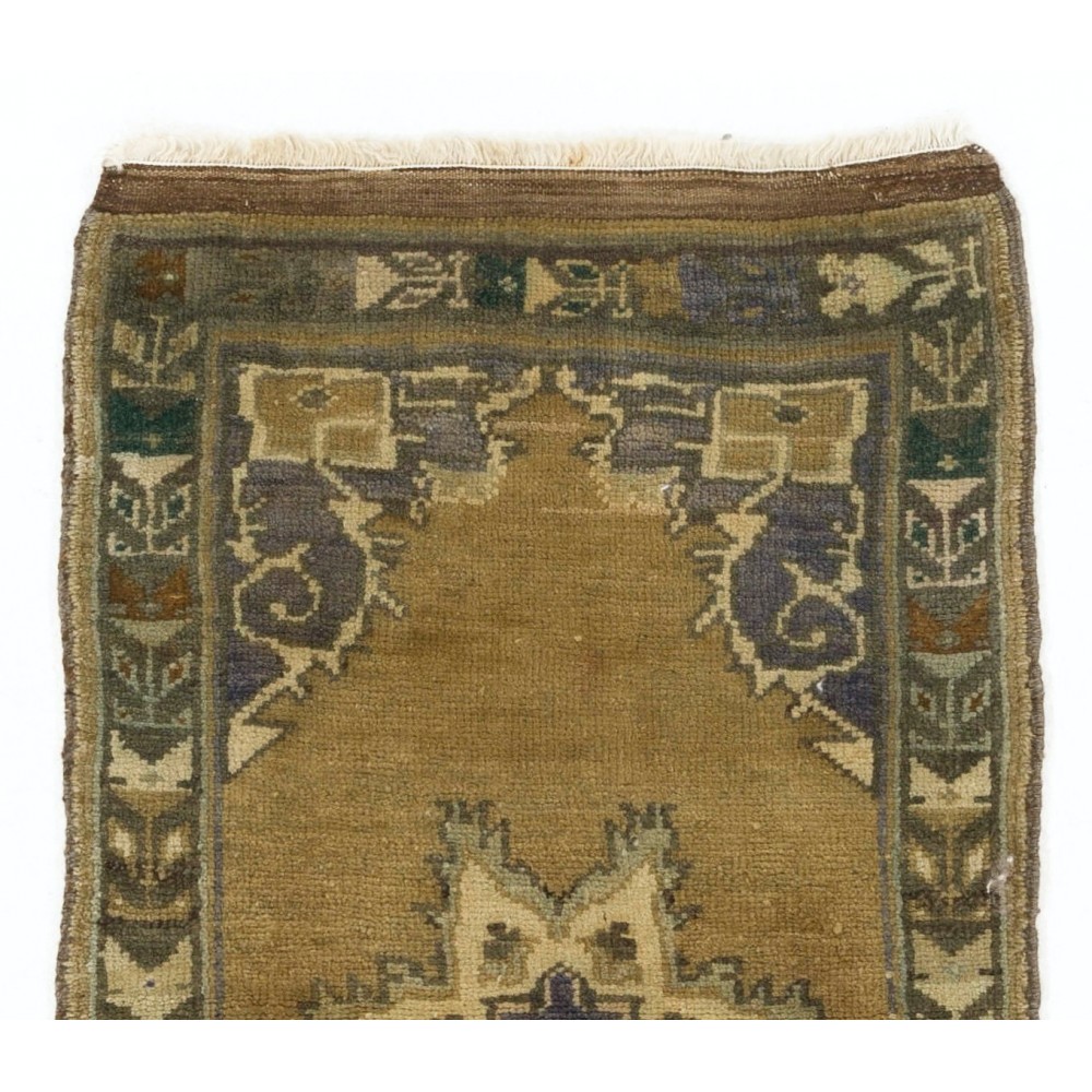 Vintage Turkish Oushak Small Area Rug in Muted Pastel Tones. Handknotted Door Mat, Seat Cover