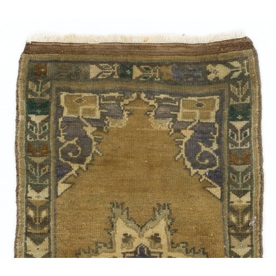 Vintage Oushak Small Rug in Muted Colors. Handmade door mat or bath mat. 60 Year Old Accent Rug