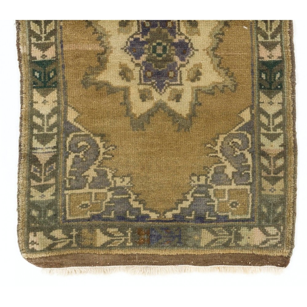 Vintage Turkish Oushak Small Area Rug in Muted Pastel Tones. Handknotted Door Mat, Seat Cover