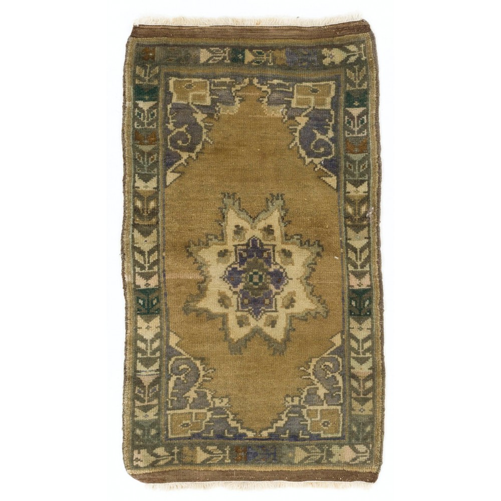 Vintage Turkish Oushak Small Area Rug in Muted Pastel Tones. Handknotted Door Mat, Seat Cover