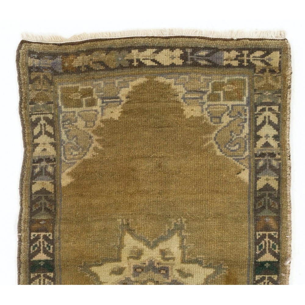 Vintage Turkish Oushak Small Area Rug in Muted Pastel Tones. Handknotted Door Mat, Seat Cover