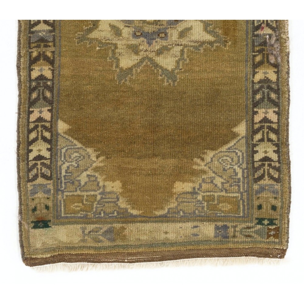 Vintage Turkish Oushak Small Area Rug in Muted Pastel Tones. Handknotted Door Mat, Seat Cover