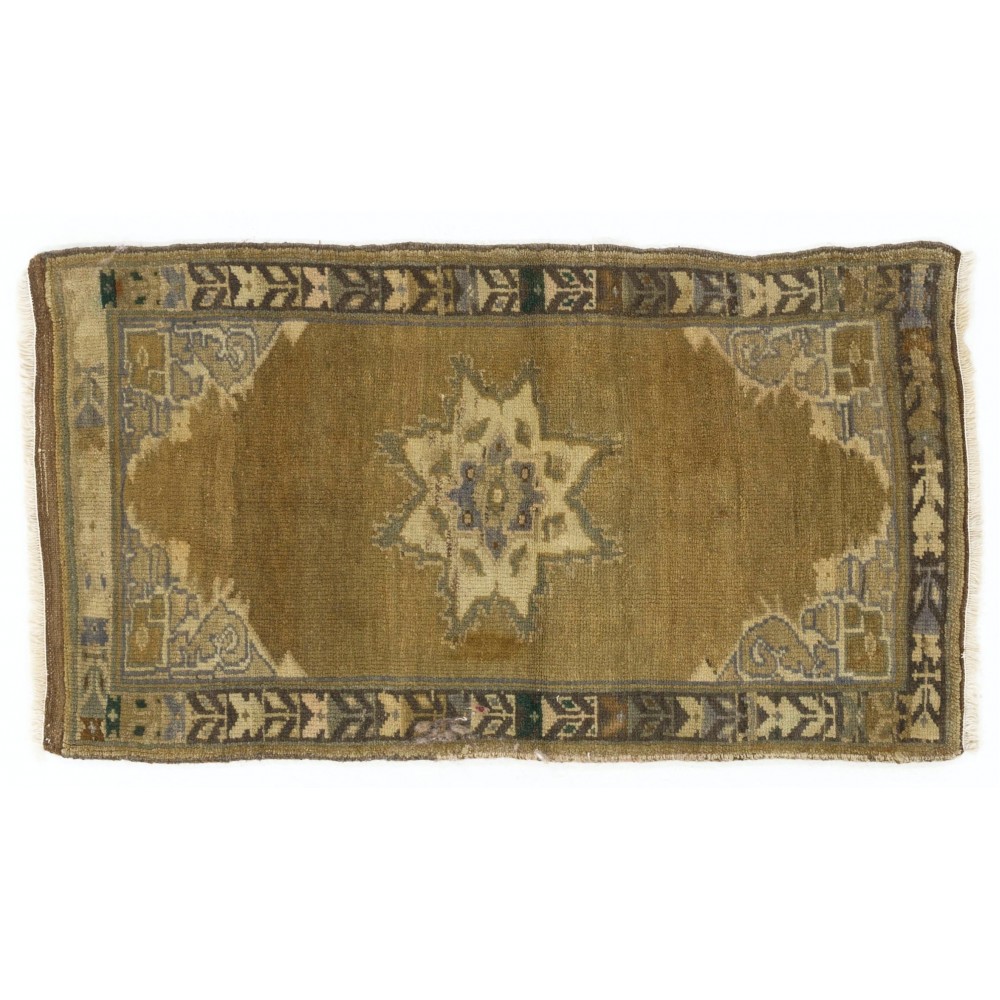 Vintage Turkish Oushak Small Area Rug in Muted Pastel Tones. Handknotted Door Mat, Seat Cover