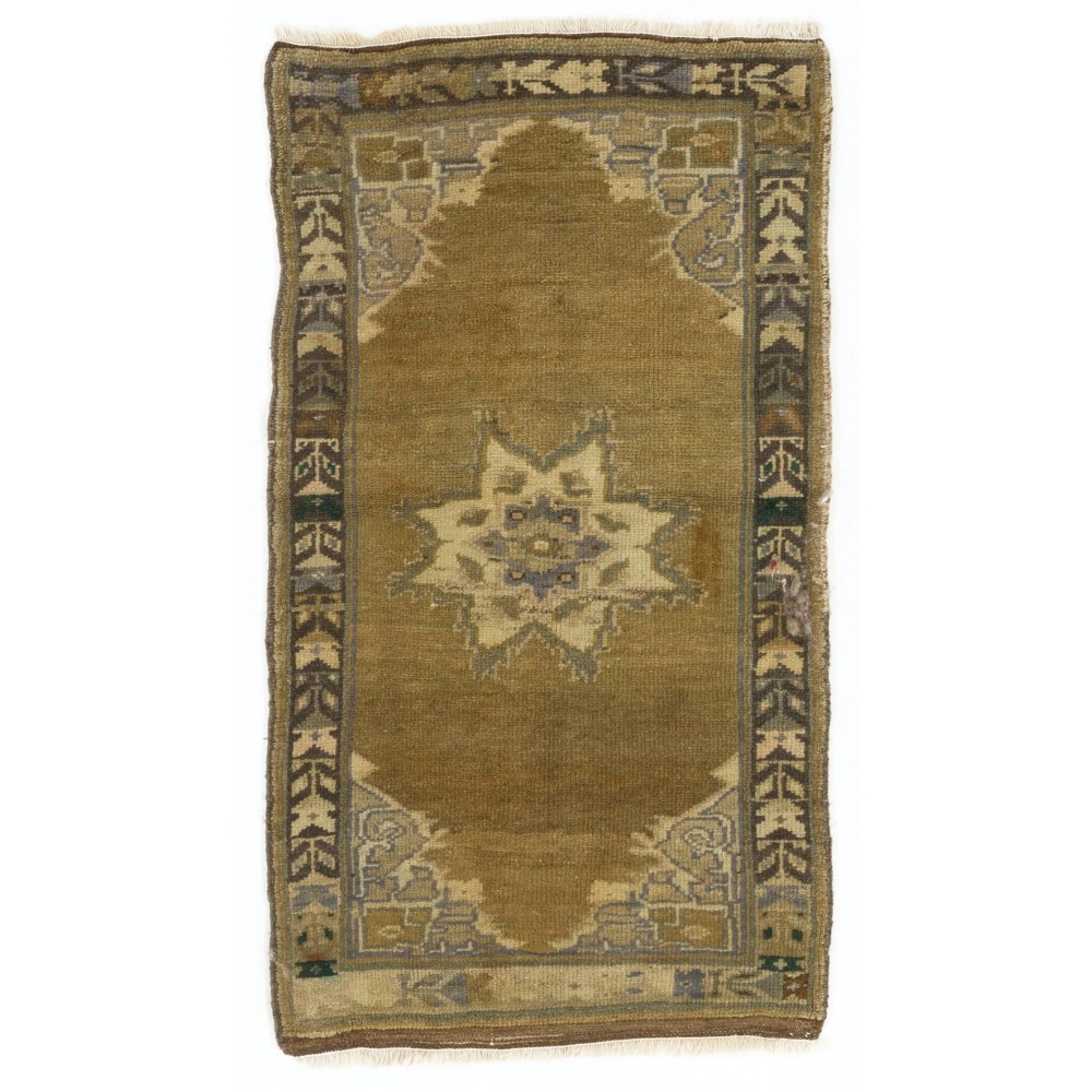 Vintage Turkish Oushak Small Area Rug in Muted Pastel Tones. Handknotted Door Mat, Seat Cover
