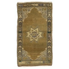 Vintage Turkish Oushak Small Area Rug in Muted Pastel Tones. Handknotted Door Mat, Seat Cover