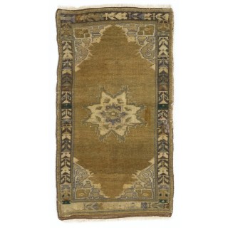 Vintage Turkish Oushak Small Area Rug in Muted Pastel Tones. Handknotted Door Mat, Seat Cover