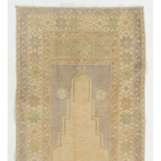 Faded Vintage Prayer Rug. Handmade Central Anatolian Rug in Neutral Colors