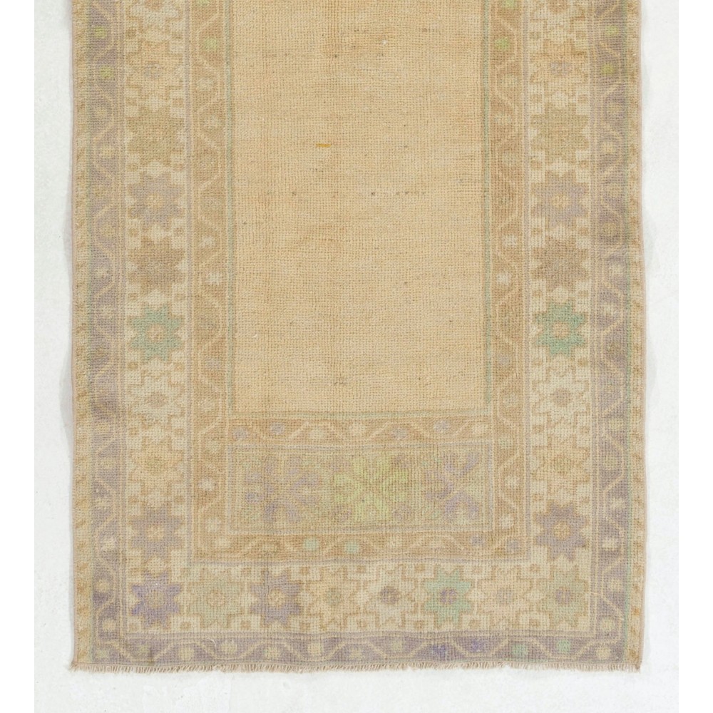 Faded Vintage Handmade Turkish Prayer Rug in Neutral Colors