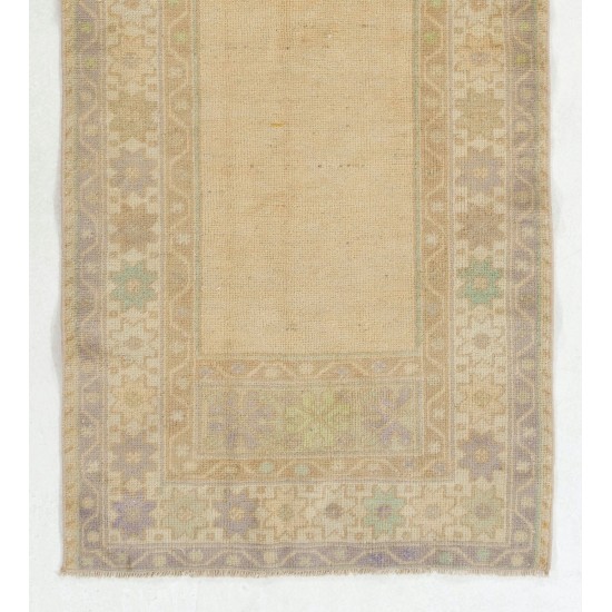 Faded Vintage Prayer Rug. Handmade Central Anatolian Rug in Neutral Colors