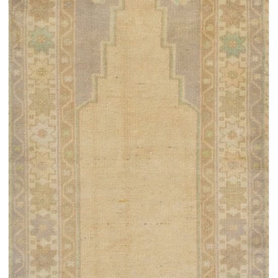 Faded Vintage Prayer Rug. Handmade Central Anatolian Rug in Neutral Colors