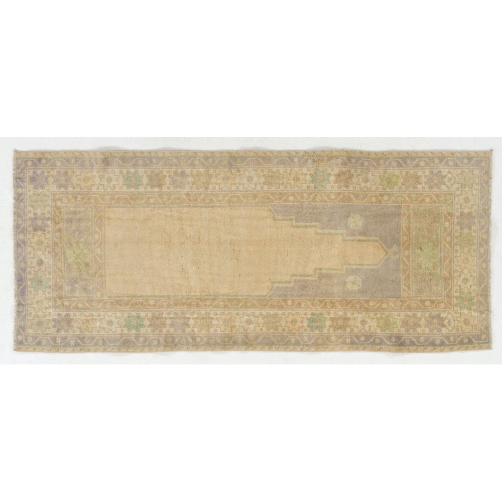 Faded Vintage Handmade Turkish Prayer Rug in Neutral Colors