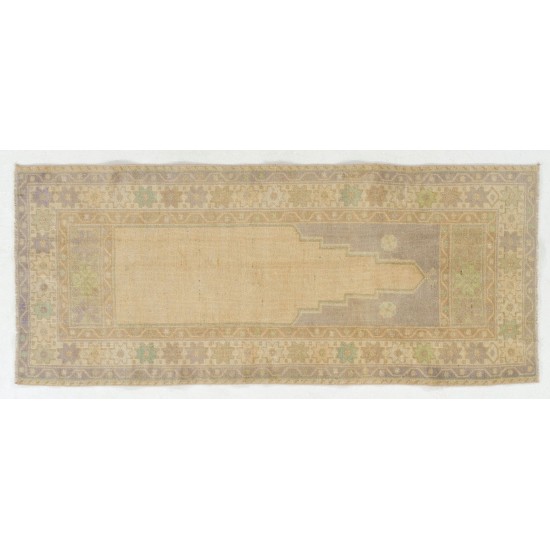 Faded Vintage Prayer Rug. Handmade Central Anatolian Rug in Neutral Colors Faded Vintage Prayer Rug. Handmade Central Anatolian Rug in Neutral Colors