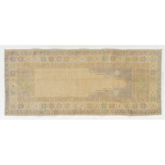 Faded Vintage Prayer Rug. Handmade Central Anatolian Rug in Neutral Colors