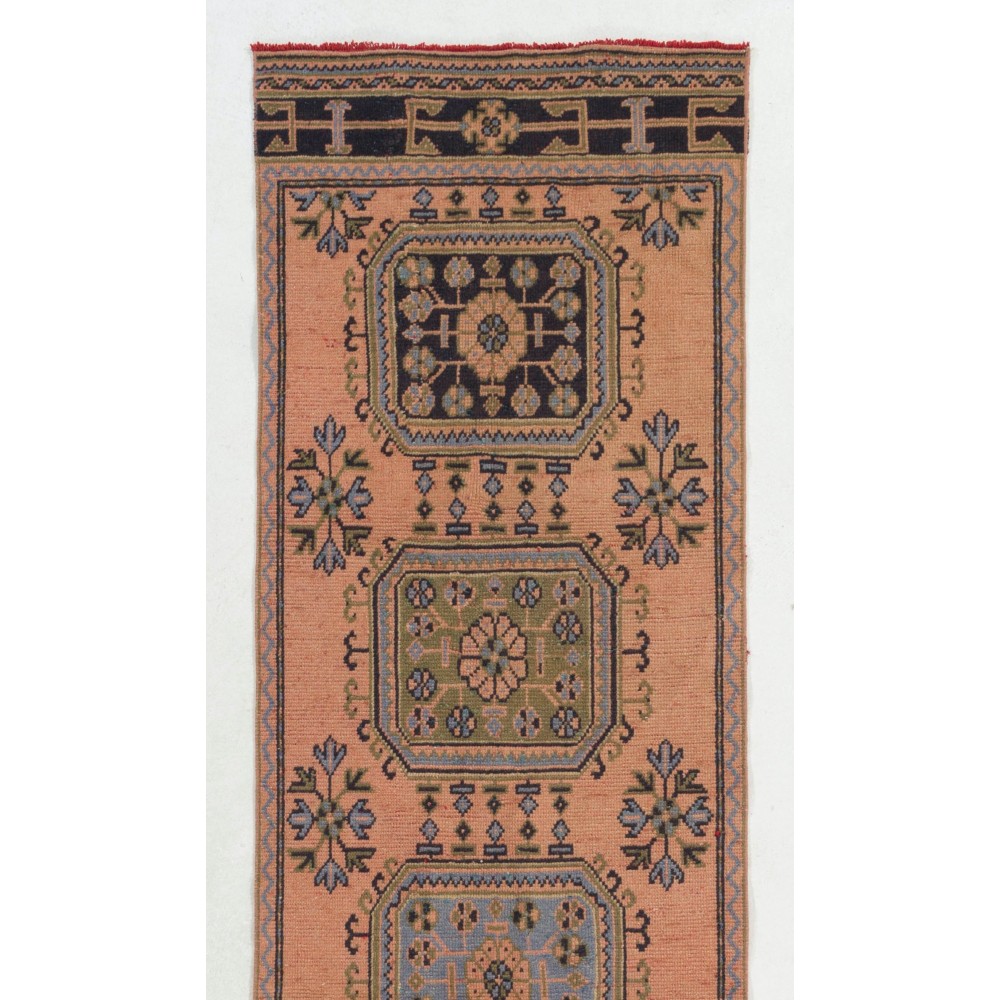 Vintage Turkish Oushak Runner Rug. Handmade Rug for Hallway