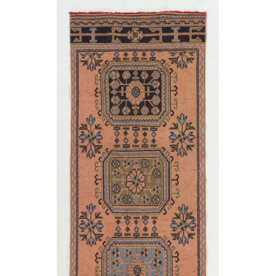 Mid-Century Vintage Anatolian Oushak Runner. Handmade Rug for Hallway