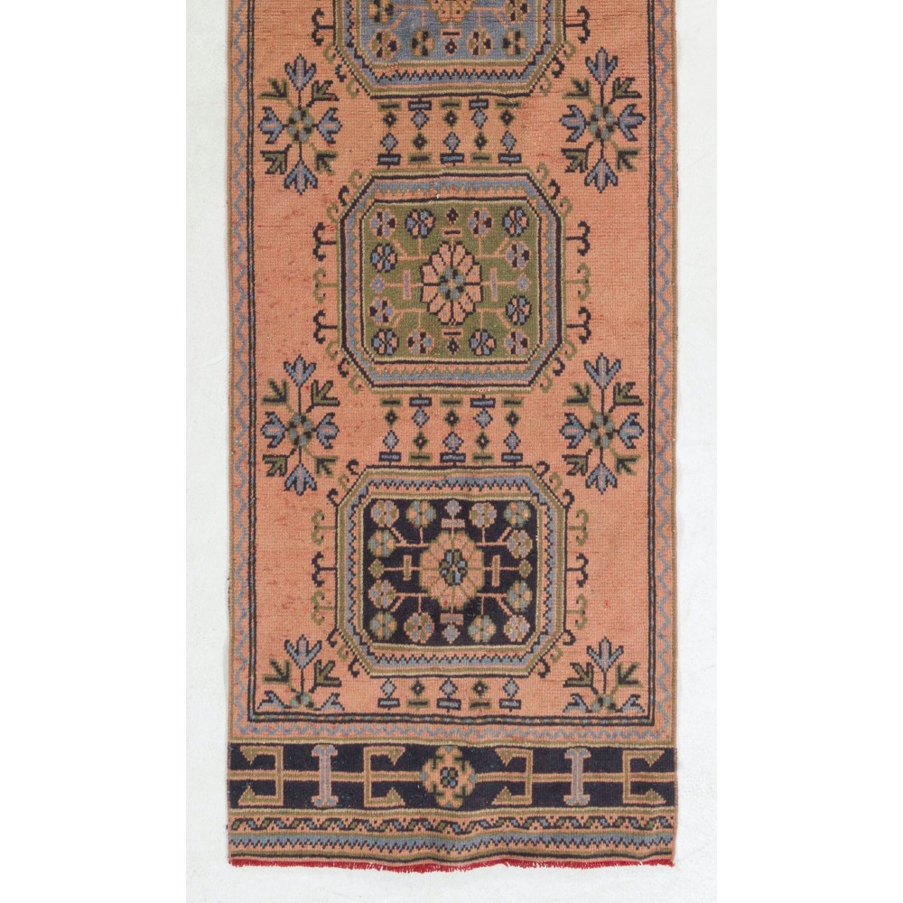 Vintage Turkish Oushak Runner Rug. Handmade Rug for Hallway