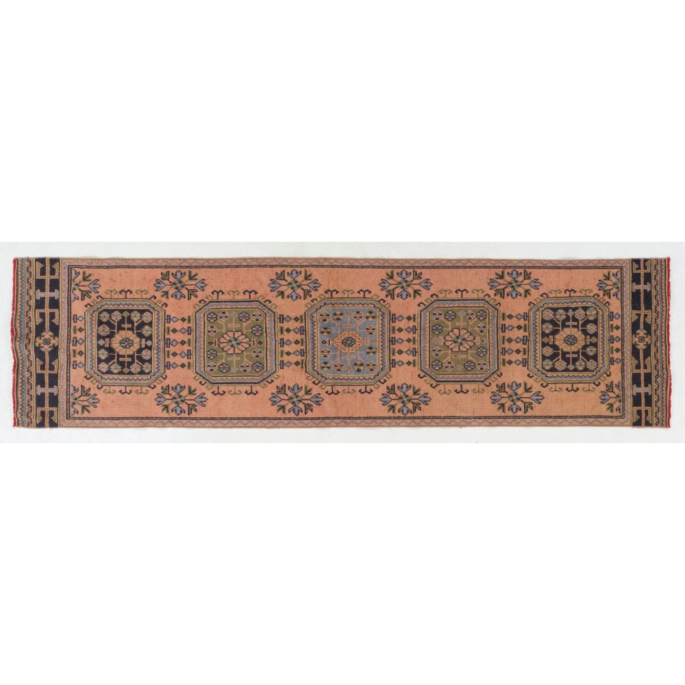 Vintage Turkish Oushak Runner Rug. Handmade Rug for Hallway