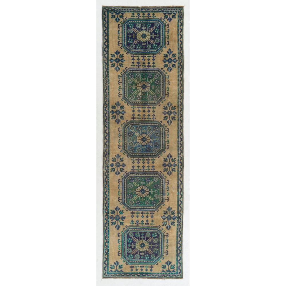 Vintage Handmade Turkish Wool Runner Rug for Hallway or Entryway Decor