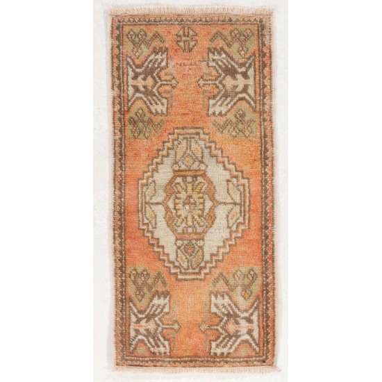 Vintage Turkish Oushak Accent Rug in Muted Colors. Small Handmade Door Mat