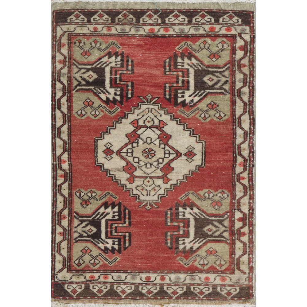 Vintage Door Mat, Central Anatolian Wool Accent Rug, Handmade Cushion or Seat Cover