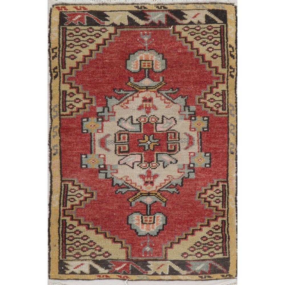 Central Anatolian Wool Accent Rug, Vintage Door Mat, Handmade Cushion or SeatCover