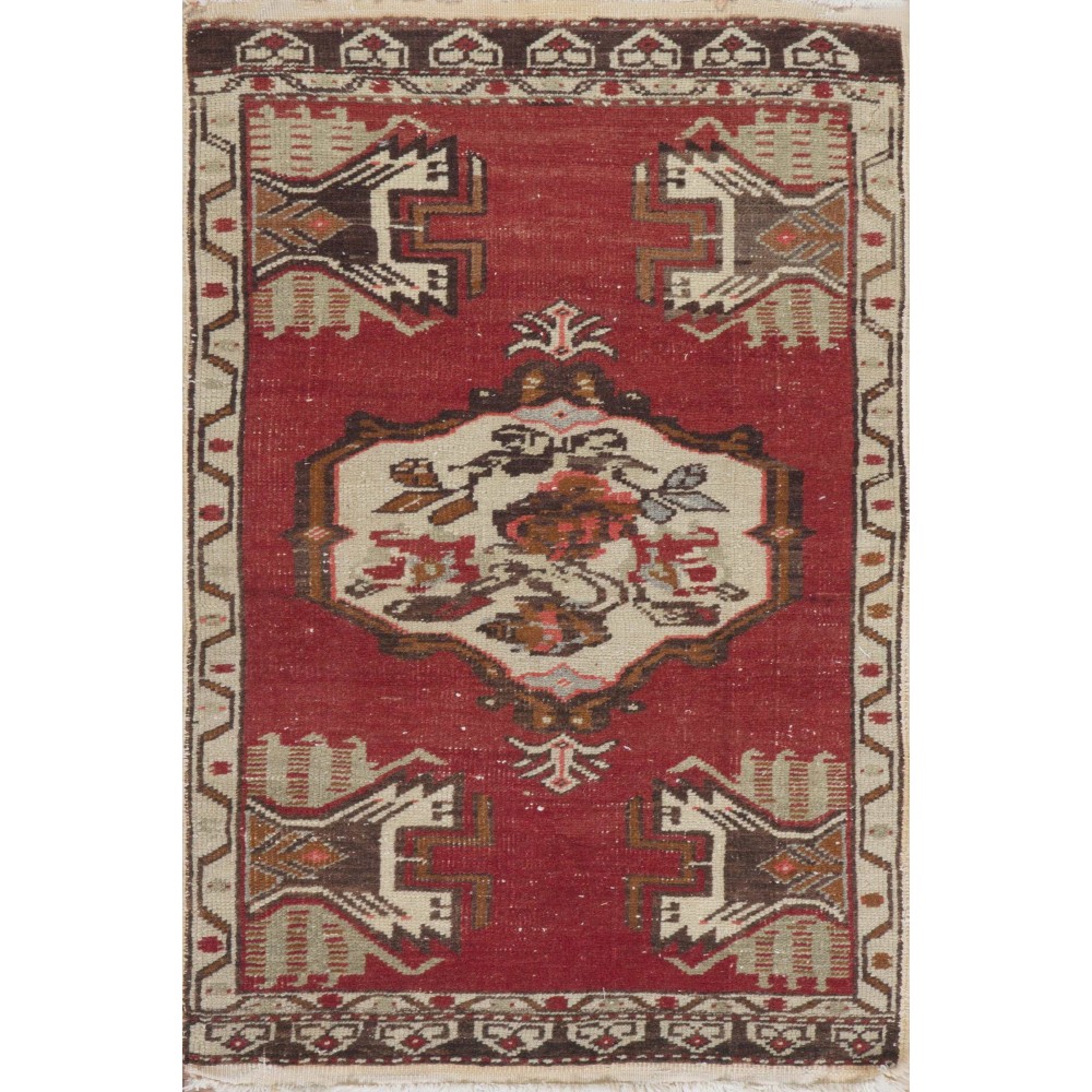 Vintage Yastik, Handmade Rug, Turkish Door Mat, Red Bath Mat, Seat Cover