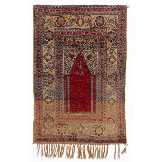 Antique Silk Turkish Prayer Rug, ca 1900.