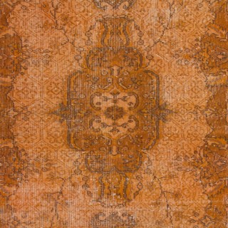Orange Color Over-dyed Vintage Turkish Area Rug with Medallion Design