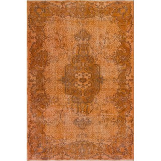 Orange Color Over-dyed Vintage Turkish Area Rug with Medallion Design