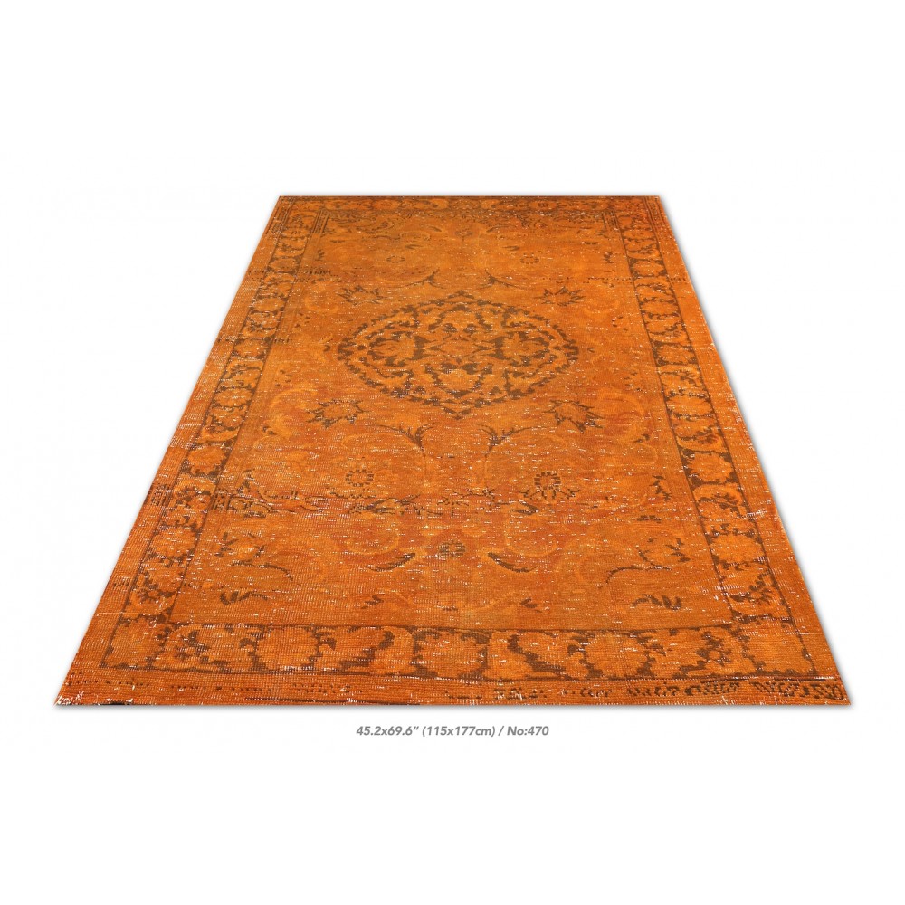 Vintage Handmade Turkish Rug Overdyed in Orange for Modern Homes