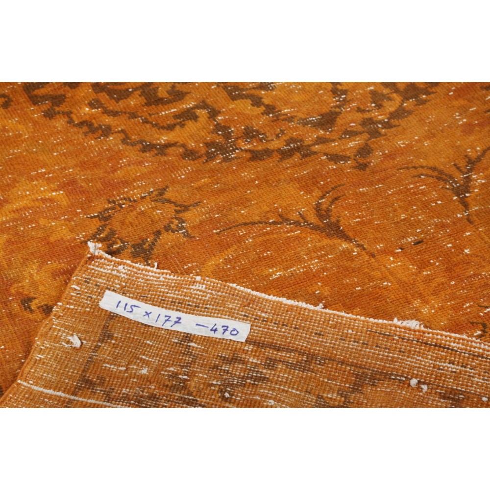Vintage Handmade Turkish Rug Overdyed in Orange for Modern Homes