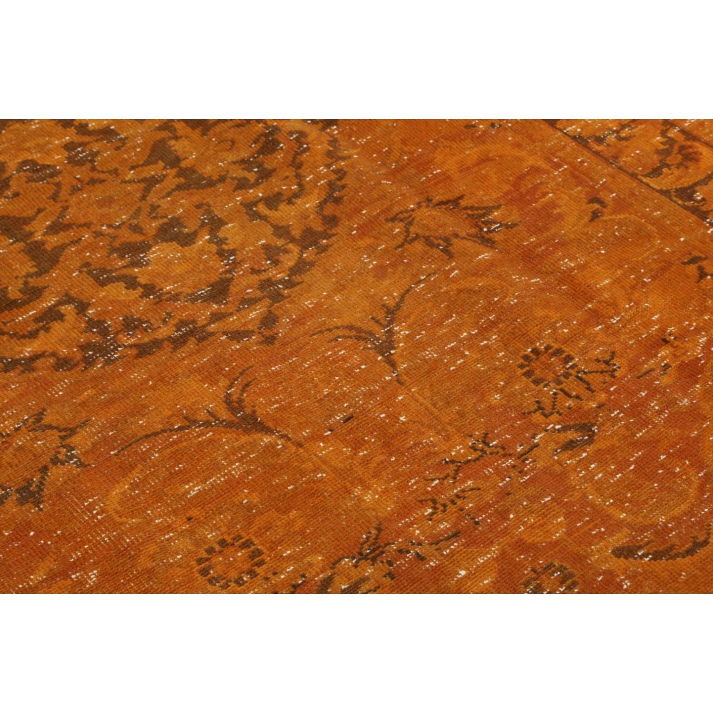 Vintage Handmade Turkish Rug Overdyed in Orange for Modern Homes