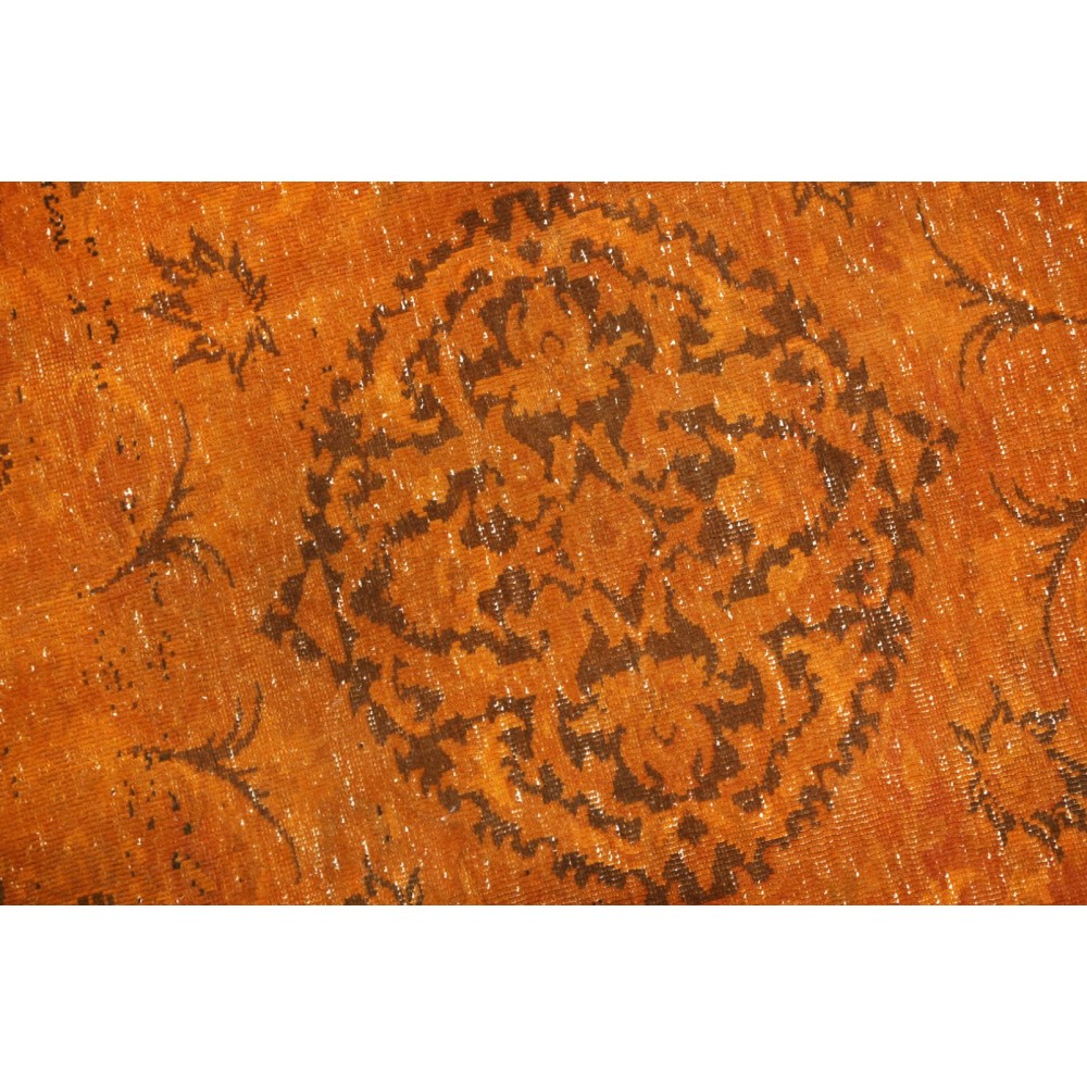 Vintage Handmade Turkish Rug Overdyed in Orange for Modern Homes