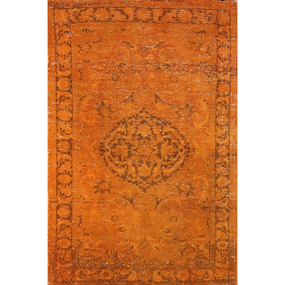 Vintage Handmade Turkish Rug Overdyed in Orange for Modern Homes