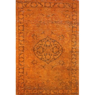 Vintage Handmade Turkish Rug Overdyed in Orange for Modern Homes