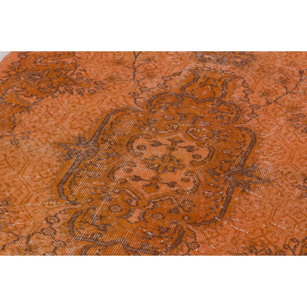 Orange Over-dyed Vintage Turkish Area Rug with Medallion Design