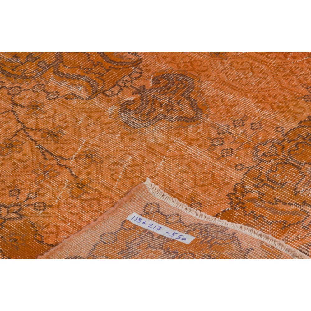 Orange Over-dyed Vintage Turkish Area Rug with Medallion Design
