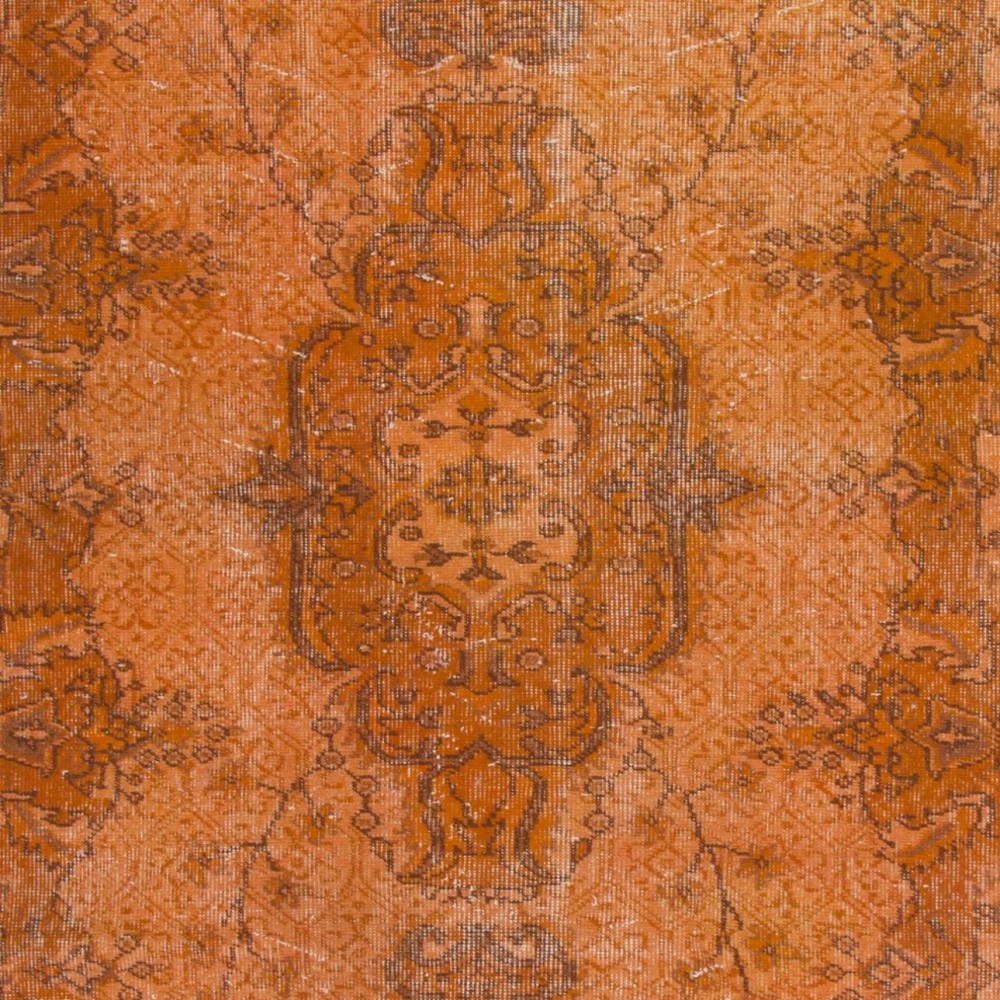 Orange Over-dyed Vintage Turkish Area Rug with Medallion Design