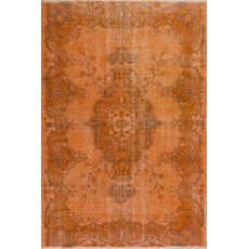 Orange Over-dyed Vintage Turkish Area Rug with Medallion Design