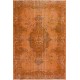 Orange Over-dyed Vintage Turkish Area Rug with Medallion Design