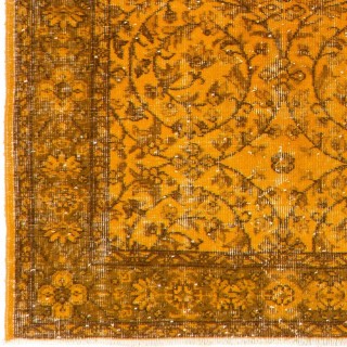 Vintage Handmade Turkish Rug Over-dyed in Orange Color.