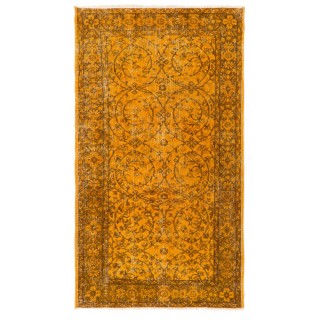 Vintage Handmade Turkish Rug Over-dyed in Orange Color.