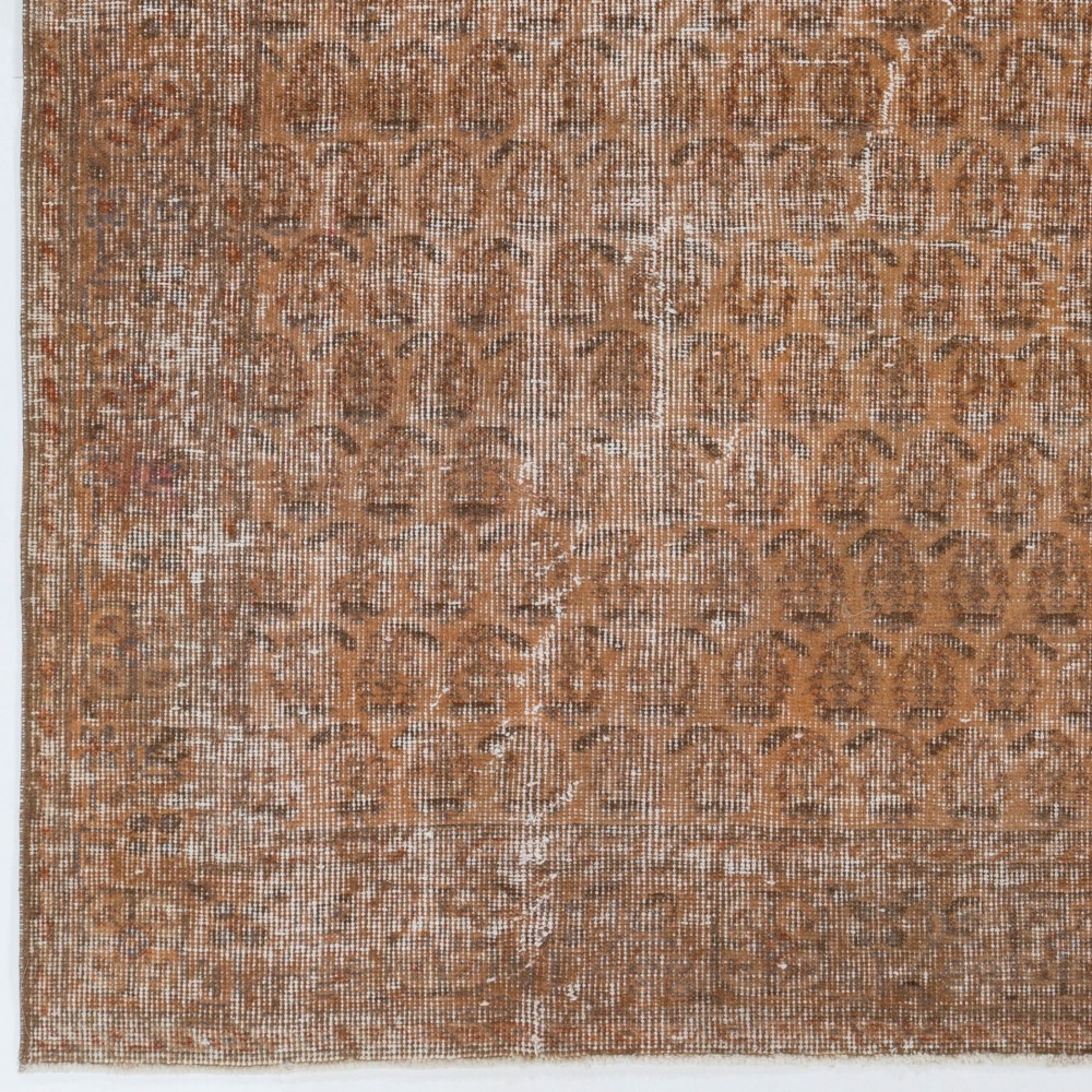 Distressed Vintage Handmade Turkish Area Rug, Modern Dark Orange Accent Rug