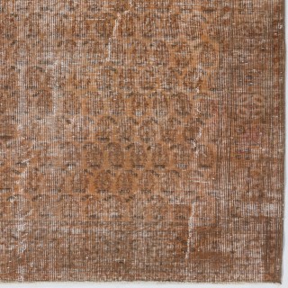 Distressed Vintage Handmade Turkish Area Rug in Dark Orange for Modern Interiors