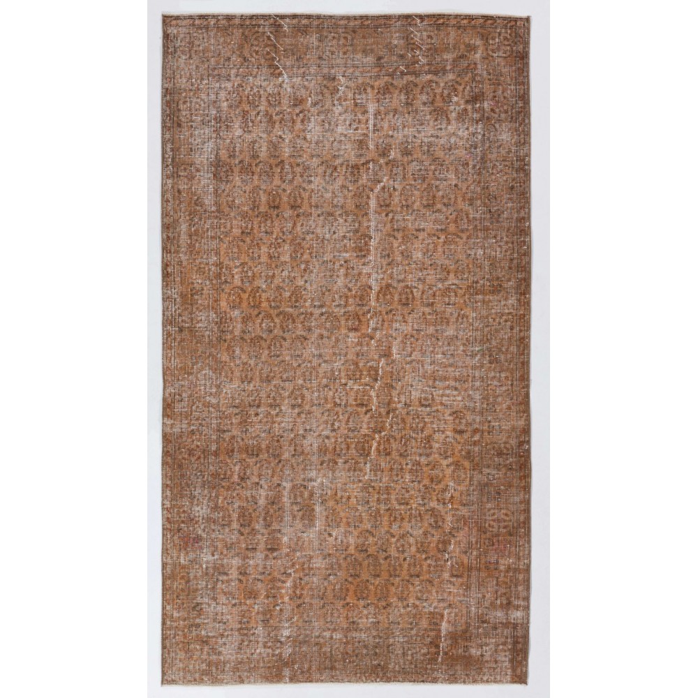 Distressed Vintage Handmade Turkish Area Rug, Modern Dark Orange Accent Rug